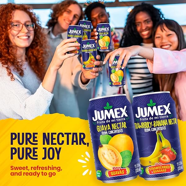 JUMEX STRAWBERRY BANANA & GUAVA JUICE NECTAR – MADE WITH FRESH FRUIT PUREE – TROPICAL FRUIT JUICE CONCENTRATE FOR SMOOTHIE MIX, COCKTAIL MIXERS, KIDS DRINKS & BEVERAGES – 11.3OZ, 12 PACK CANNED DRINKS