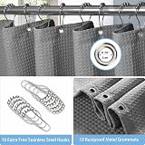 Shower Curtain 152x214cm Dark Grey with Metal Hooks Waffle Fabric view 4