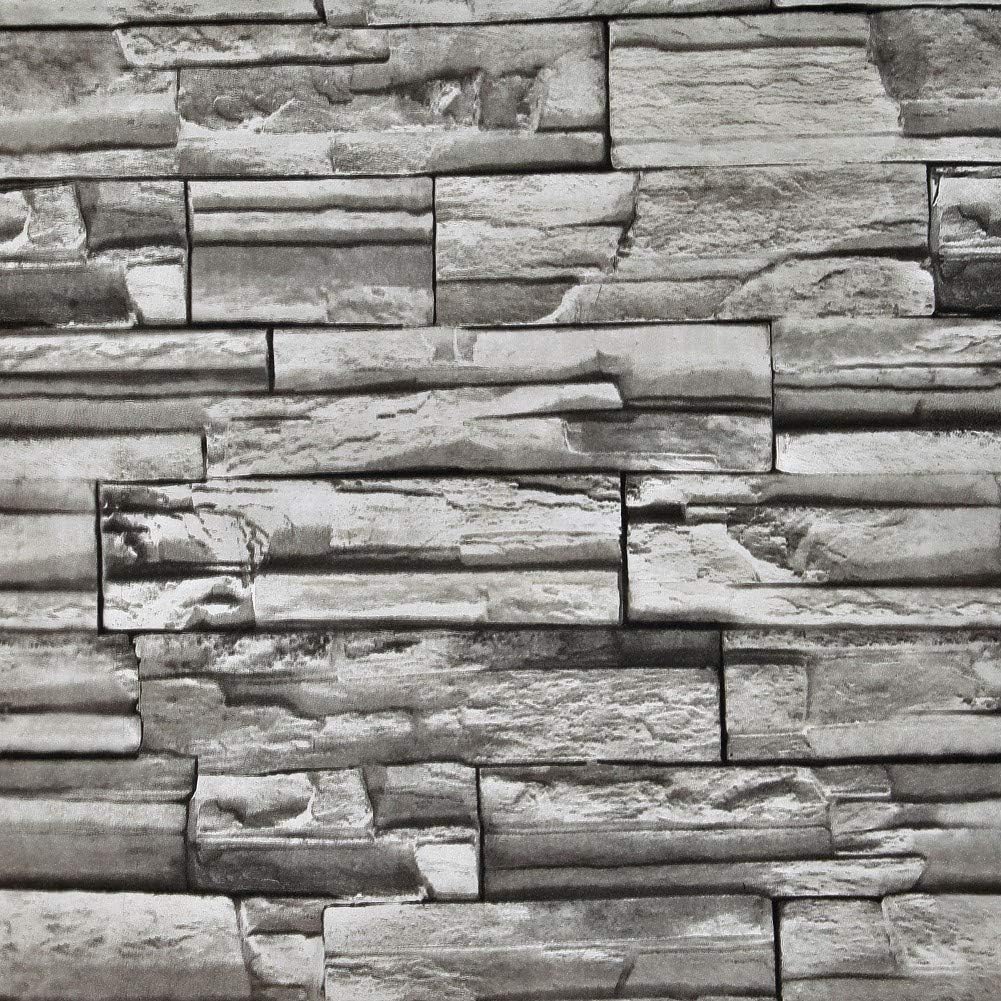 HANMERO Brick Wallpaper Style Imitation Brick Wall Pattern Looks Real Up Wallpaper 20.86 inches by 393.7 inches Long Murals PVC Vinyl Dimensional 3D Gray Wall Paper TV Living Room Bedroom Decor Gray - Image 3
