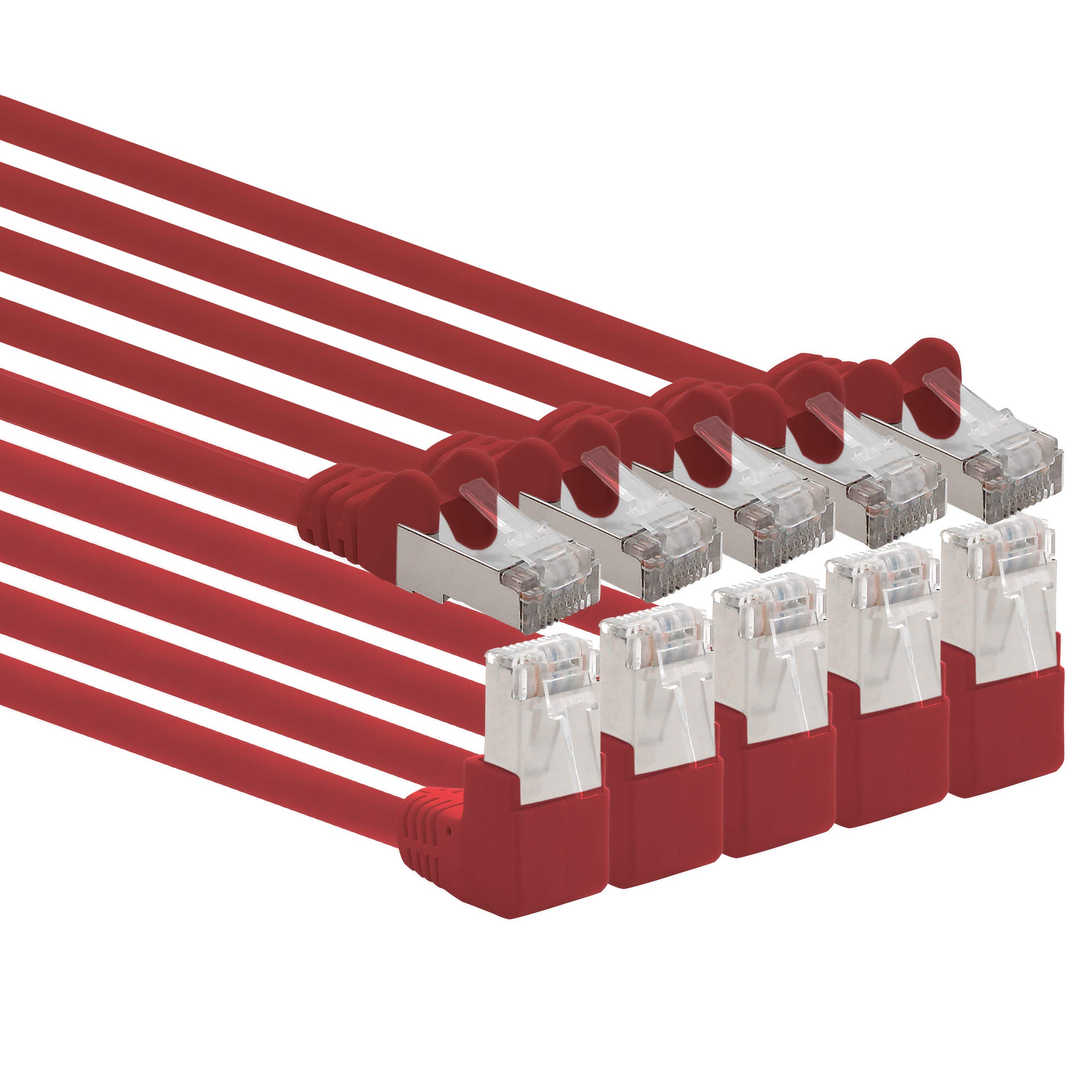 1aTTack.de 366187 Cat.6 network cable angle 90 degrees 2m - red - pack of 5 - Cat6 patch cable (SFTP PIMF) 1000Mbit/s Rj 45 connector - 5 x 2m meters red