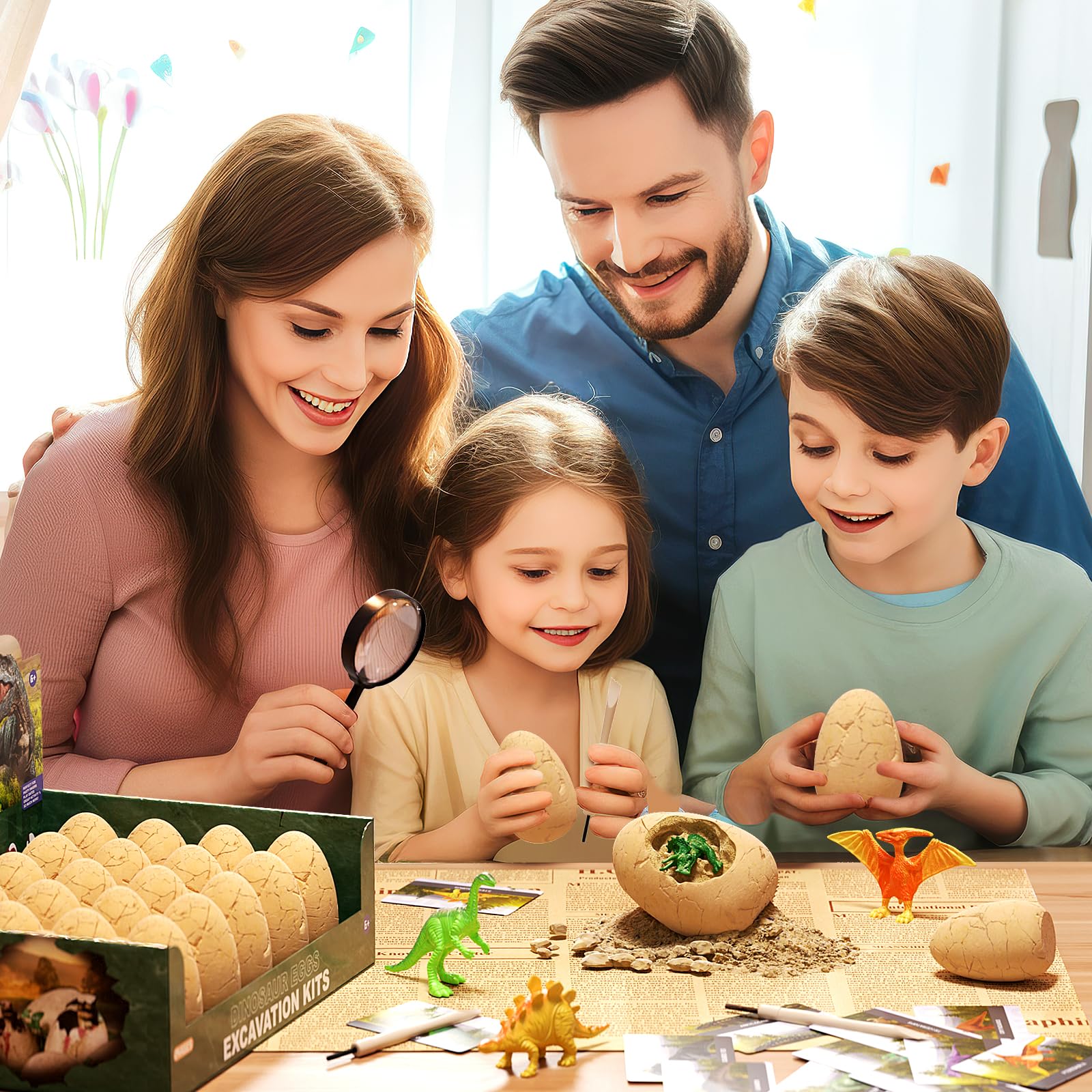 24 Dinosaur Eggs Dig Kit Toys for Kids, Surprise Dinosaur Eggs Excavation Kit with Magnifier, Science STEM Birthday Party Favors Easter Gifts for Boys Girls Age 3 4 5 6 7 8 9 10 + Years Old