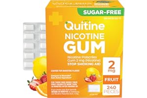 Quitine Nicotine Gum 2mg, Fruit Flavor, Stop Smoking Aid – Relieve Nicotine Cravings with Effective, Affordable NRT | Long-Lasting Flavor, 240 Count, Traditional Gum to Support Your Quit Journey