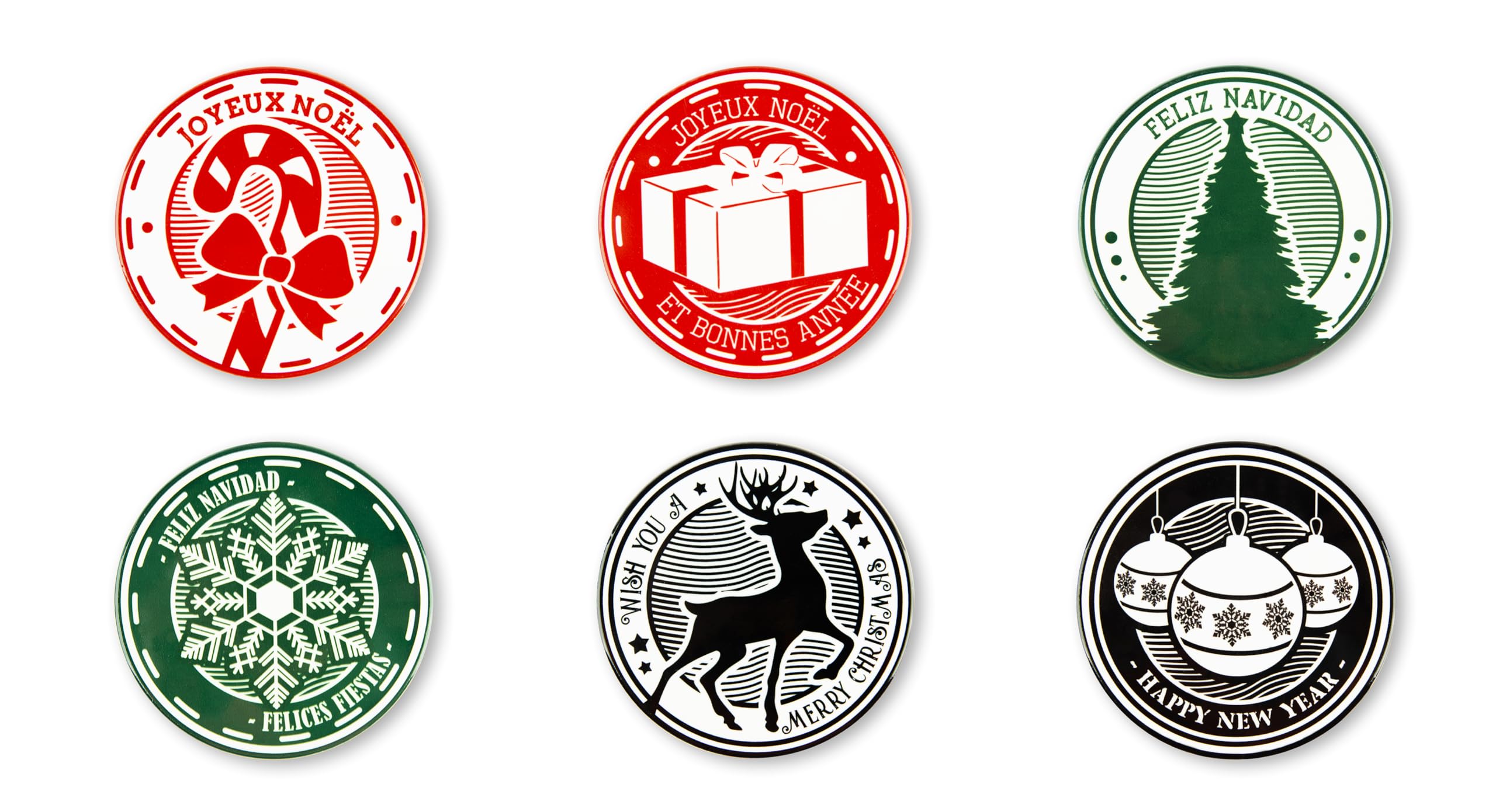 Excelsa Christmas Stamp Set of 6 Coasters, Ceramic and Cork, Diameter 10.5 cm