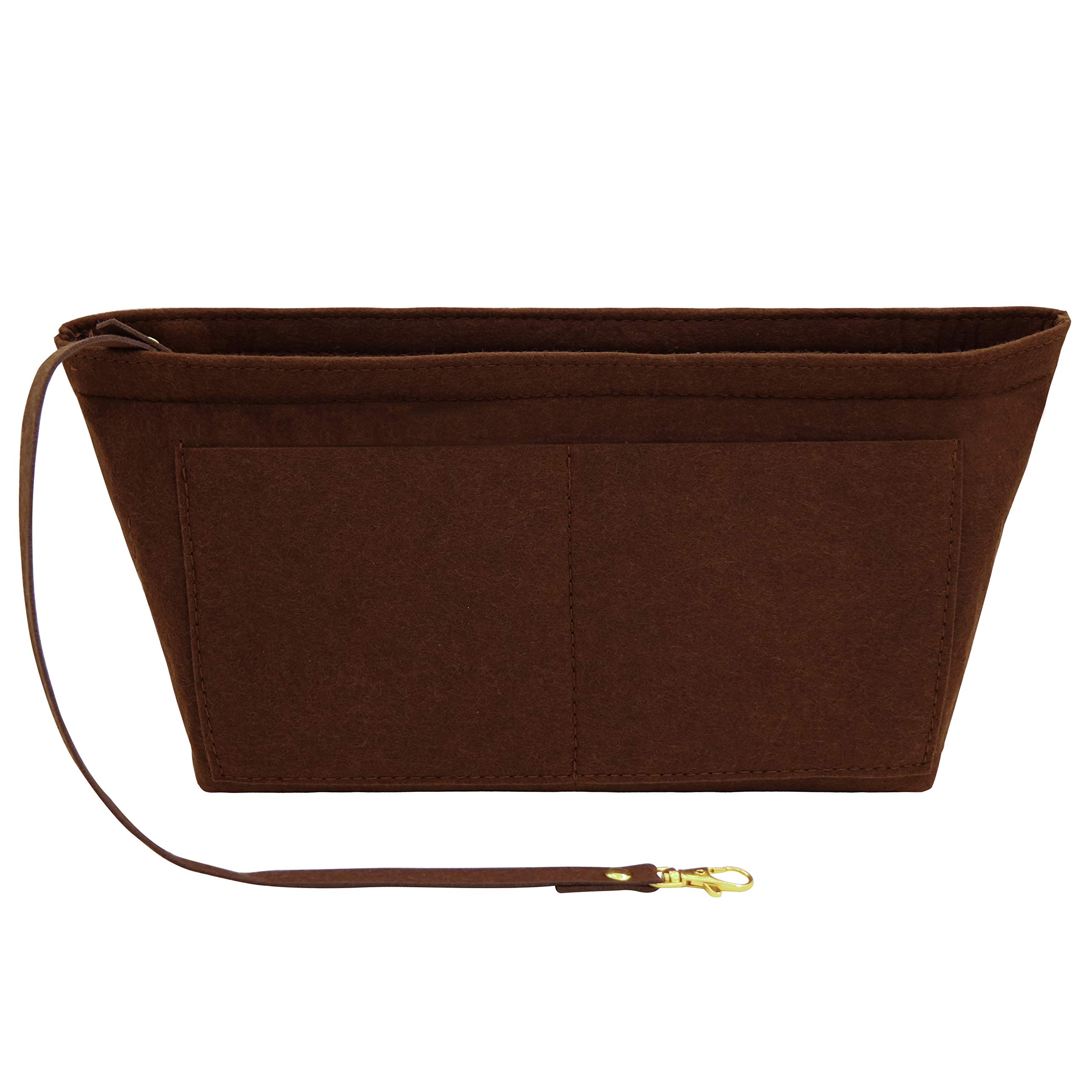 Fovasen Felt Handbag Organiser Insert, Bag Organiser Insert with Handles Keychain, Pocket Purse Cosmetic Storage Bag for Women,Dark brown-XLarge