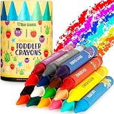 Jumbo Crayons for Toddlers, 18 Colors, Non-Toxic Washable, Easy to Hold | Made from Natural Waxes, Free of Asbestos and Lead, Great on Travel Days, Labels Teach New Words While Coloring