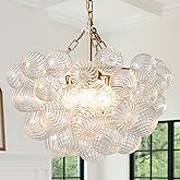 ALIYIQI Nordic Bubble Ball Swirled Modern Chandelier,Dia 20 Inch Bubble Lighting, Gold and Clear Glass, Chandelier Light for 
