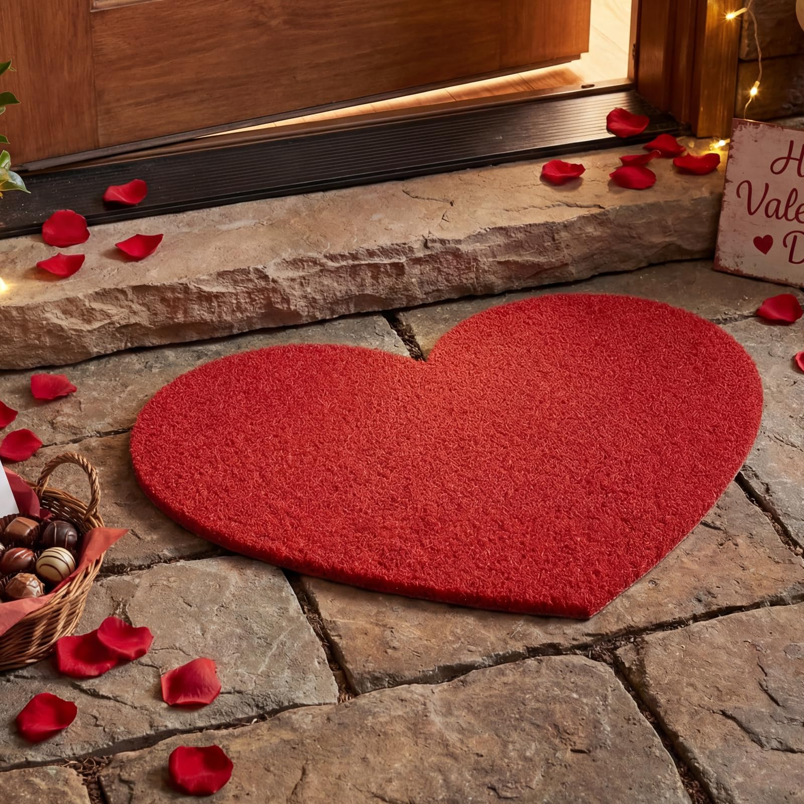 Photo 1 of Drydiet Valentine's Day Heart Shaped Rug Coir Doormat Entrance Shoe Mat Bedroom Rugs Non Slip Floor Mats Front Door Mat Floor Rug Decorations Carpet for Entryway Indoor Outdoor Bathroom Locker, Red
