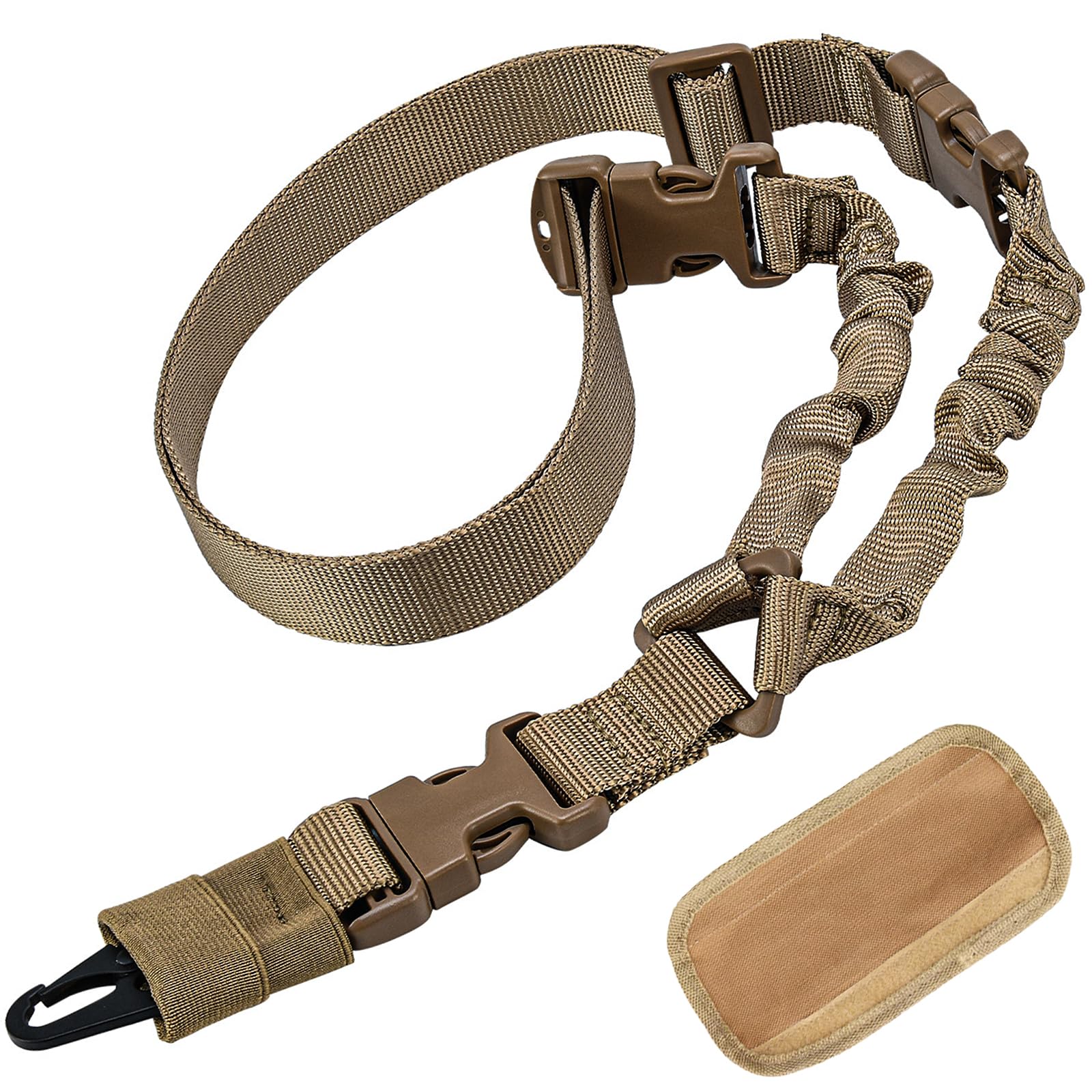ZONSUSE Single Point Gun Strap, Rifle Sling, Airsoft Sling, Tactical Gun Belt with Shoulder Pads, with Metal Hook, Adjustable Removable, Release Flexibly, for Rifle Airsoft Shotgun (Khaki)