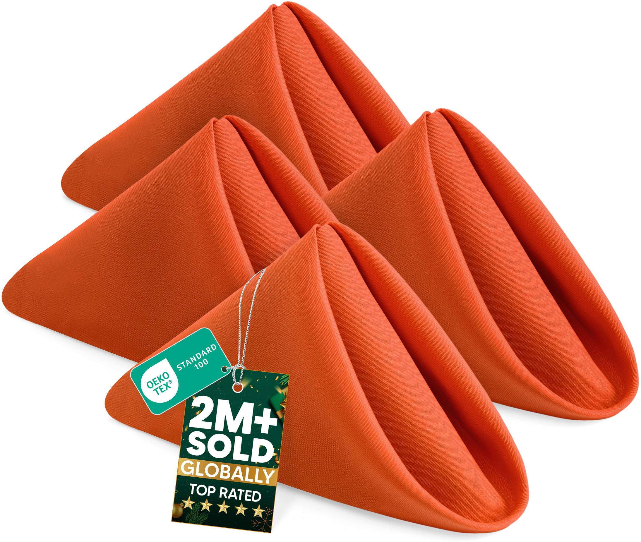 KICHLY Cloth Napkins [24 Pack, Orange] 50x50cm, 100% Polyester Dinner Napkins with Hemmed Edges, Washable, Best for Parties, Weddings and Dinners