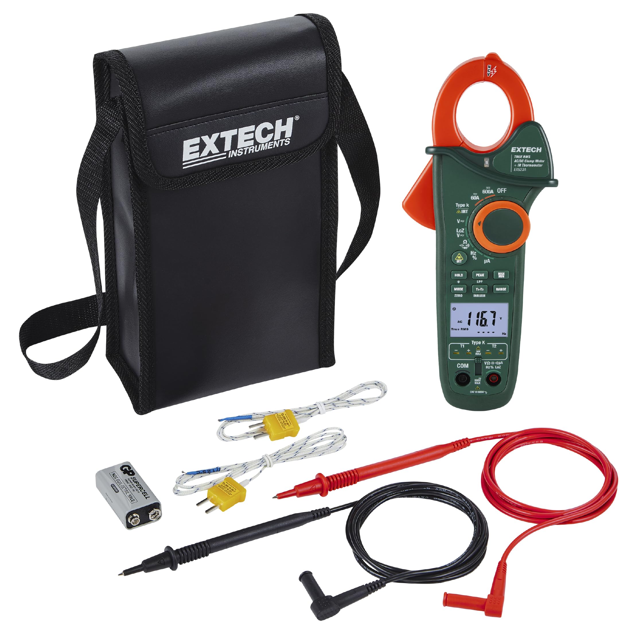 Extech EX623A 600A AC/DC Clamp Meter with IR and Dual Type K