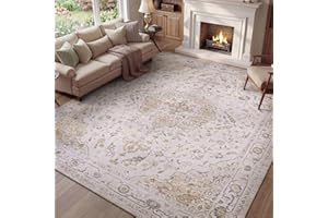 Resare 5x7 Area Rug, Washable Rugs for Living Room, Beige Rug for Bedroom Non Slip Vintage Floral Carpet for Dining Room Play