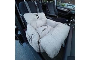 JACKO & CO Premium Dog Car Seat – Safe & Cozy Travel Bed and Carrier for Small Dogs, Puppies, Pets up to 25 lbs, Clip-On Leash & Storage Pockets, Water-Resistant, Machine Washable (Grey Small)