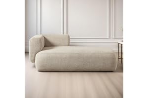 KHSDJSRUY Modern Chaise Lounge Chair Indoor Cloud Chaise Lounge Sofa Small Chaise Couches 64.2 x 33.1Inches Living Room Bedroom Office (Right Hand, Boucle Camel)