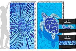 MARGELIFE Microfiber Beach Towel – Quick Dry Lightweight Sand Free Oversized Large Towel Accessories Swim Pool Yoga Camping Summer Cruise Ship Essentials Cloud Compact Sandproof Gift (Turtle Shadow,71" 32")