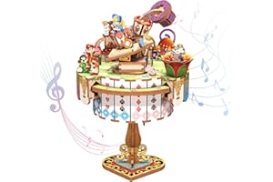 Tonecheer x British Library Wooden Music Box Puzzle for Adults, DIY Rotating Music Box Kit 3D Creative Musical Puzzle Crafts Model Building Kits Desk Decor for Birthday Gift (Alice's Tea Party)