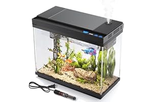 Vehipa Fish Tank 2.4 Gallon Aquarium with Heater, 3-in-1 Silent Pump with Filteration & Oxygenation & Circulation, 7-Color Ti