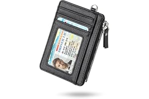 Teskyer Slim Card Holder Wallet with Zip Pocket, RFID Blocking, Total 9 Compartments Large Capacity, 3.5" x 4.7" (Slight Larger Than Usual), Faux Leather - Black