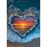PICKFORU Beach Puzzles for Adults 1000 Piece, Ocean Heart Colorful Sunset Jigsaw Puzzle Scenic Scenery, Summer Marine Love Themed