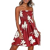 CHICGAL Summer Dresses for Women Beach Cover Ups Strapless Boho Floral Print Sundress