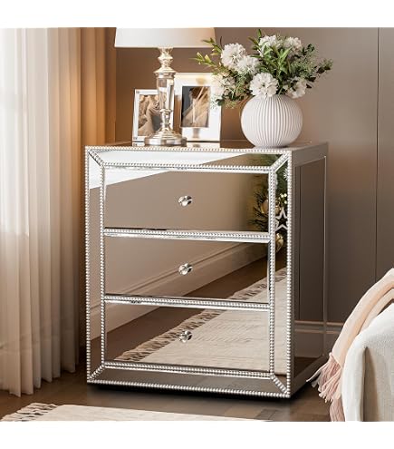 lonnix silver dresser and mirror Anson Glam 2-Piece Silver Dresser and Mirror Set with LED