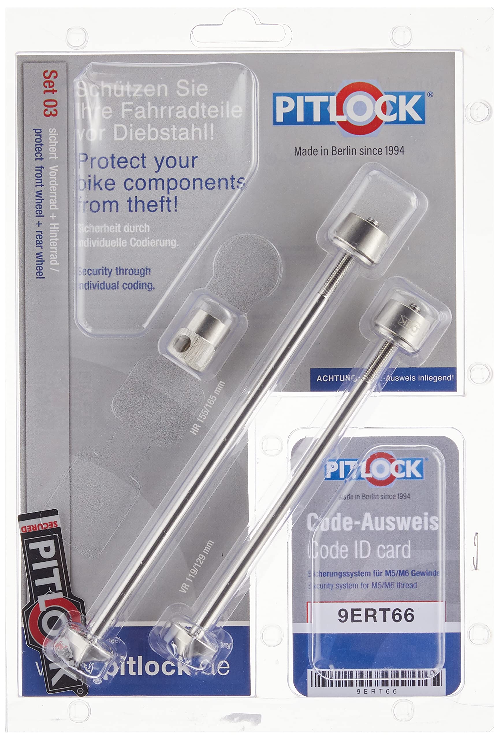 Pitlock Set 03 Front and Rear Wheel Locking Skewers: High-Security Anti-Theft Bicycle Lock System, Precision Stainless Steel Construction, Tamper-Proof Design for Ultimate Bike Protection