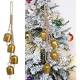 Christmas Gold Bells Set: Vintage Hanging Bells Decorations with Jute Rope - Metal Bell Chimes for Home, Garden, Christmas Tree, Wedding & Party, Antique Gold
