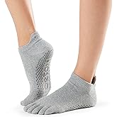toesox Low Rise Full Toe Grip Socks for Women - Non Slip Ankle Five Toe Barefoot Socks For Barre Yoga Pilates and Ballet