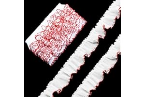 Yalulu 5 Yards Pleated Lace Trim, Ruffle Trim Fabric Trims Ruffles Lace Edge Ribbon Ruffle Ribbons Trimming (Red)