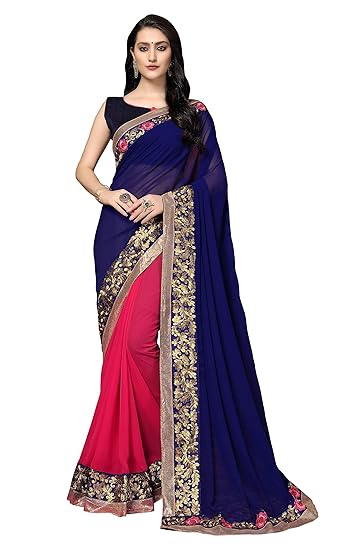 Solid Georgette Half & Half Saree with Unstitched Blouse Piece