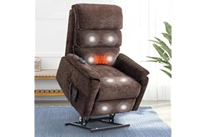 cinkehome Small Lay Flat Power Lift Recliner with Massage Heat, Dual Motor Power Lift Chairs Recliner for Elderly, Infinite Position, High Back, Remote Control