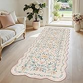 Dadasgk Scalloped Floral Runner Rug 2x6, Pink Washable Non-Slip Boho Hallway Rug, Soft Cute Carpet Runner for Kitchen, Bathroom, Laundry, Entryway or Bedroom