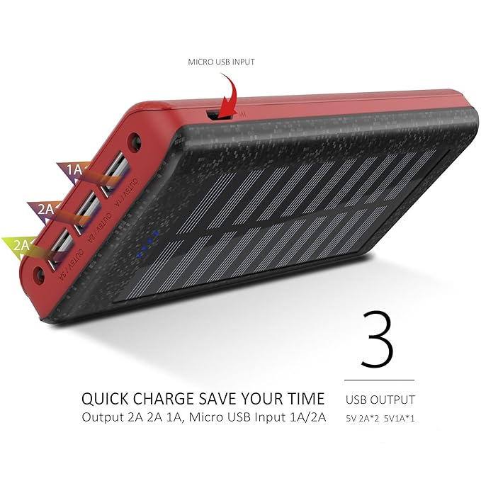 Cargador Solar 24000 mAh Batería Externa, 3 Puertos USB, 2 LED ...