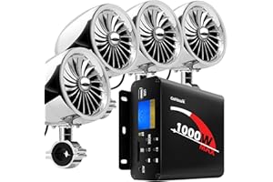 GoHawk Motorcycle Speakers Bluetooth 4 Inch Waterproof Radio Audio System and 1000W Amplifier AUX USB SD FM Radio, Great for Use with ATVs/Motorcycles, 12 Volt Vehicles