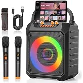 VICTRESS BT Karaoke Machine for Adults with 2 Mics,Fuller Sound-K168 Black | Rechargeable 4000mAh,Portable,Metal Knobs,FM,USB,TF,AUX, REC,TWS,5 LED Types,for Parties,Outdoors,Gift for Music Lovers