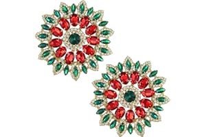 PEARLY JUN 2 PCS Rhinestone Applique Red Green Gold Flower Crystal Patches Trim Clothing Diamond Embellishments for Bridal Wedding DIY Dresses Fabric Accessories