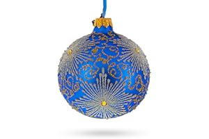 BESTPYSANKY Sparkling Jeweled Snowflakes on Blue Blown Glass Ball Christmas Ornament 3.25 Inches