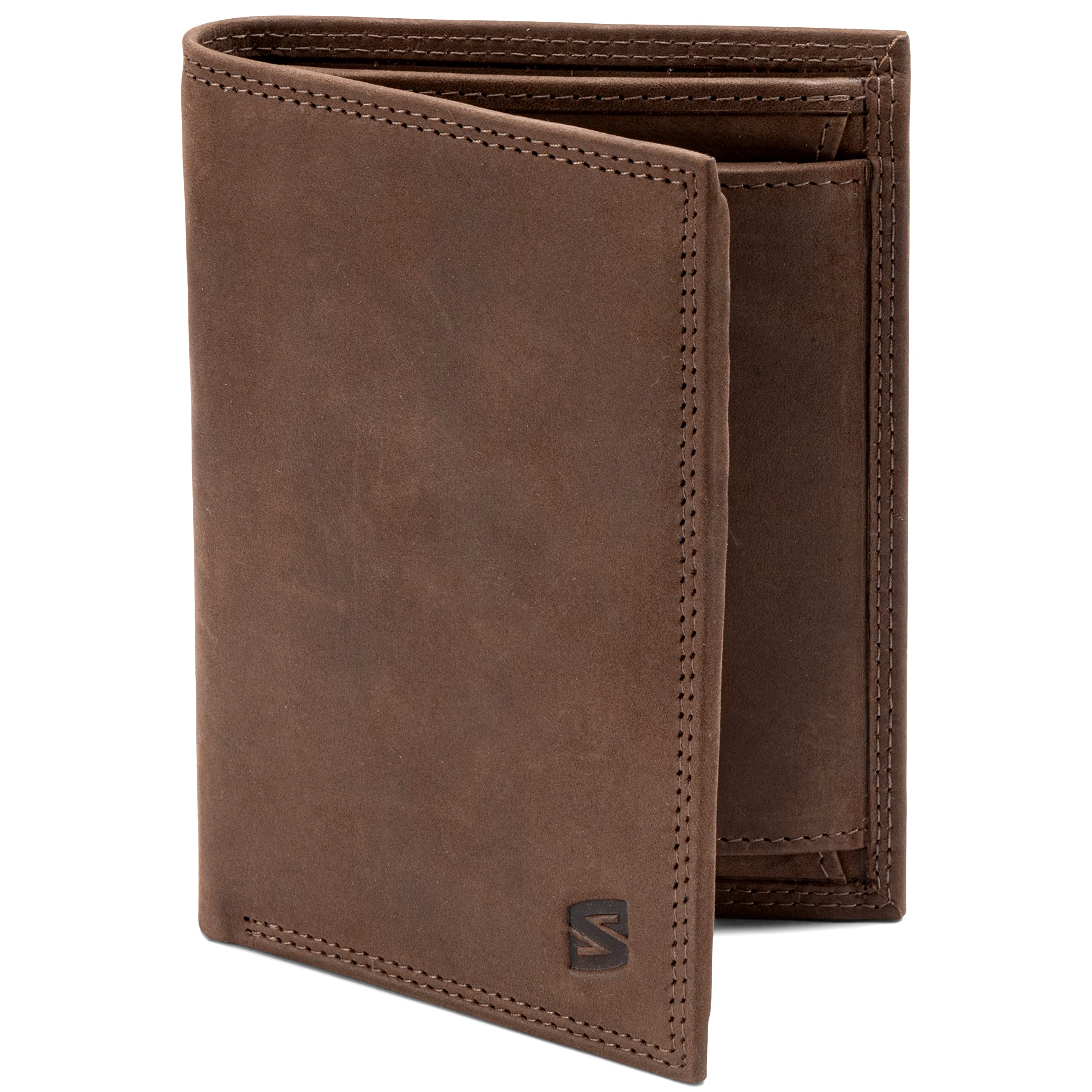 SERASAR | Leather Wallet for Men [Vintage] with RFID Protection | Brown | Real Leather | 12 Card Slots | Including Gift Box | Great Gift Idea | Notecase Men | Wallet