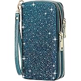 ERWUBA Women's Rhinestone Large Capacity Double Zipper Wristlet Clutch Purse Party Wallet Card Phone Holder