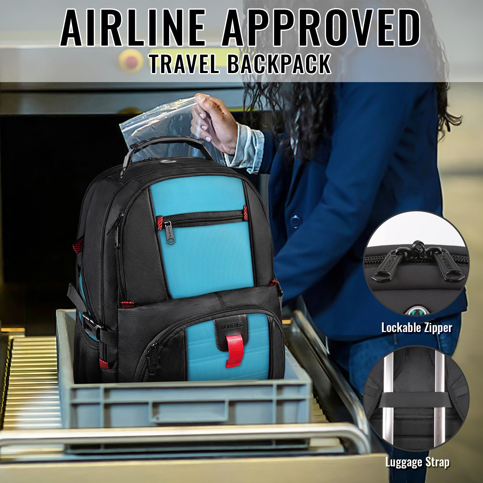 YOREPEK 18.4 Laptop Backpack, Large Backpacks with USB Charger Port, TSA Friendly Flight Approved Weekend Carry on Backpack with Luggage Strap for Men and Women, Blue