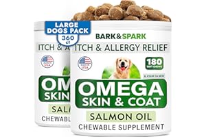 BARK&SPARK Omega 3 for Dogs - 360 Fish Oil Treats for Dog Shedding, Skin Allergy, Itch Relief, Hot Spots Treatment - Joint Health - Skin and Coat Supplement - EPA & DHA Fatty Acids - Alaskan Salmon