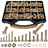 820pcs Metric Flange Bolt Assortment, Bolts and Nuts Kit, M6x1.0, M8x1.25, M10x1.5, M12x1.75(16mm to 50mm) Bolts and Nuts Assortment, Flange Hex Bolts and Nuts Washers Kit, Yellow Zinc, 16 Sizes