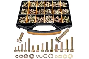 RC LELUT 820pcs Metric Flange Bolt Assortment, Bolts and Nuts Kit, M6x1.0, M8x1.25, M10x1.5, M12x1.75(16mm to 50mm) Bolts and Nuts Assortment, Flange Hex Bolts and Nuts Washers Kit, Yellow Zinc, 16 Sizes
