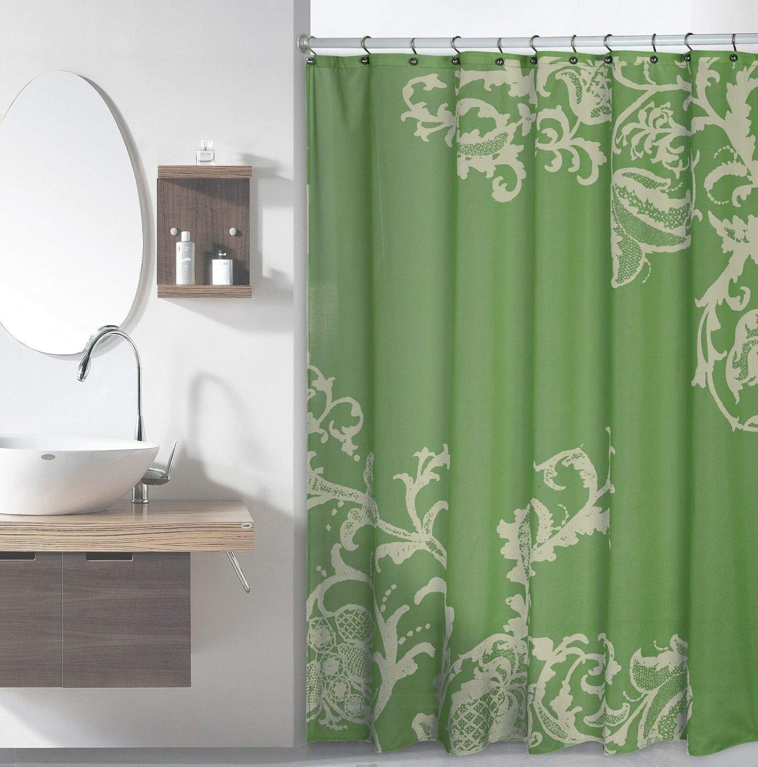 MBTHISTAR Sage Green Luxury Fabric Shower Curtain Light