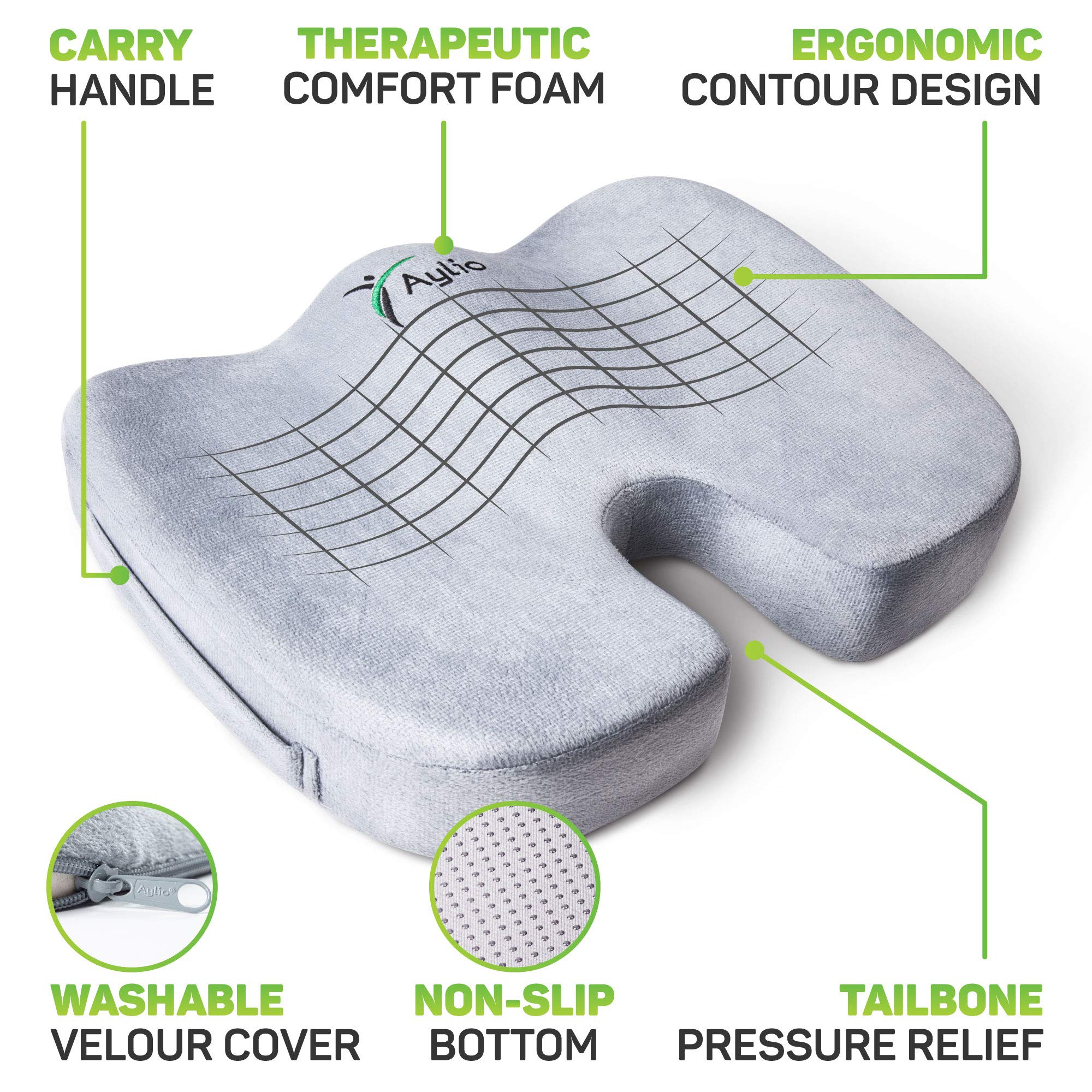 Aylio Coccyx Orthopedic Comfort Foam Seat Cushion for Lower Back
