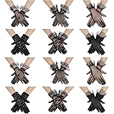 AojSup 12 Pairs Women Lace Gloves Wedding Tea Party Glove Black Elegant Gloves Short Novelty Floral Accessories for Funeral Halloween