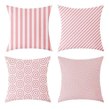 Vioaplem 4er Set Dekorativ Kissenhüllen Streifen Baumwolle Leinen Wurf Kissenbezug zum Couch Sofa Schlafzimmer Zuhause 45x45c
