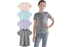 LIBERTY PRO 4 Pack: Youth Girls Athletic Shirts, Short Sleeve Dry Fit Apparel Tech Tshirts, Sports Activewear for Kids Teens
