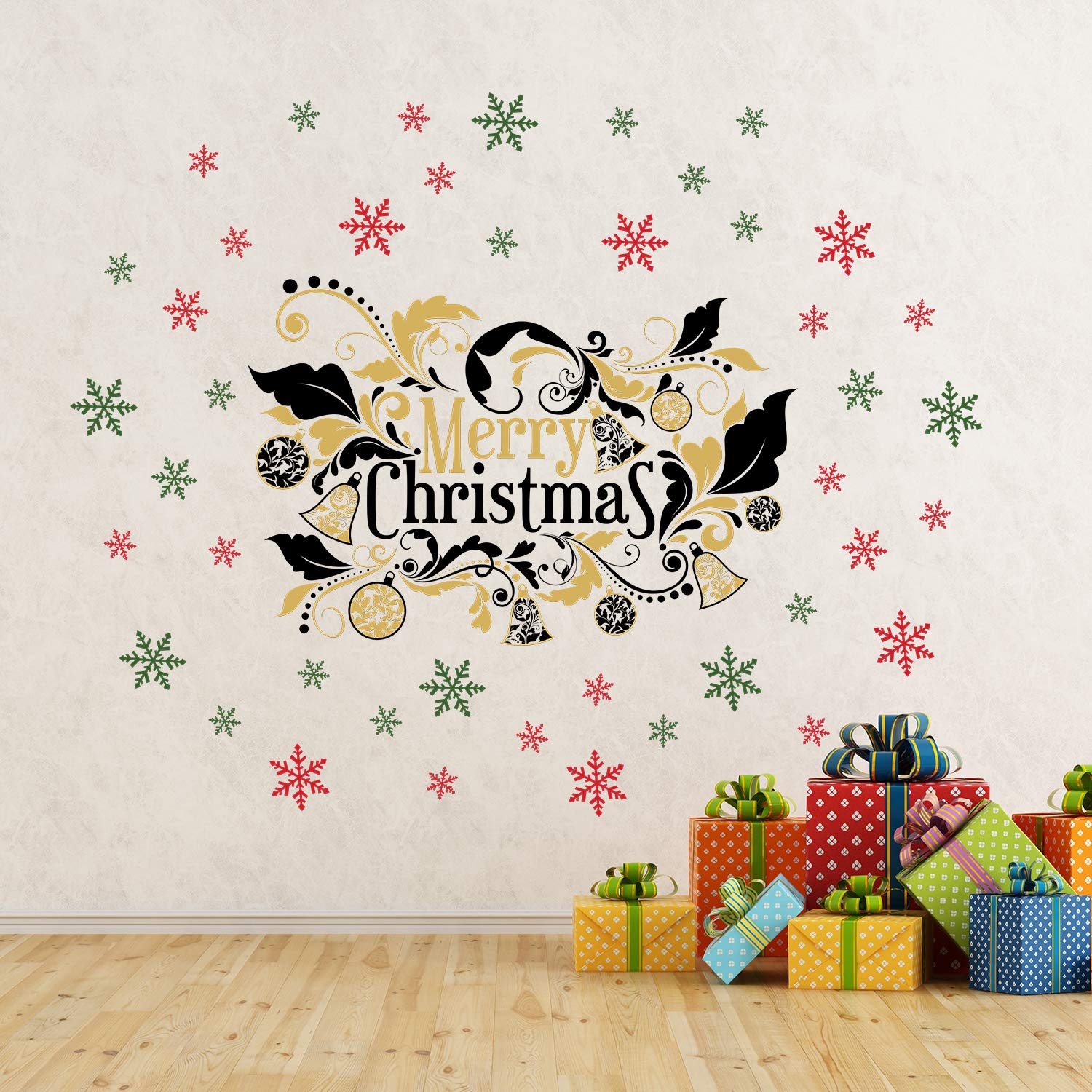 WALPLUS Christmas Wall Stickers – Festive Removable Vinyl Decals for Windows & Walls, Reusable Xmas Decorations, Mixed Design