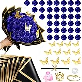 CCYXSHOW DIY Glitter Blue Roses Bouquet - 36 Pack Artificial Rose Bouquet Shiny Fake Eternal Floral Bouquets for Graduations Wedding Anniversary Birthday for Her
