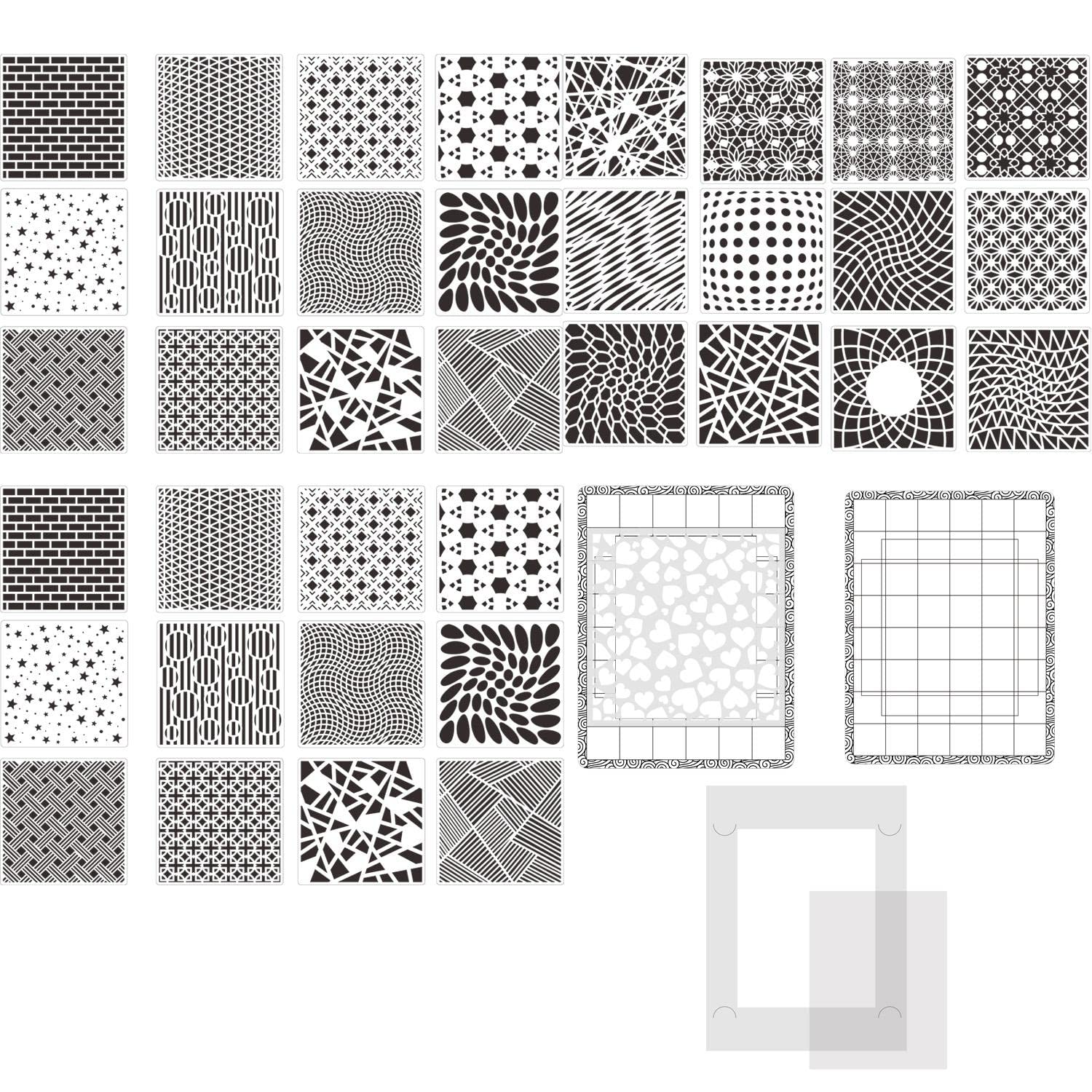 39Pcs/Set (6 x 6 Inch) Bubbles Dots Floral Flourish Plastic Stencils and Low Stick Mat Blending Buddy Tool Set for DIY Card Painting On Wood, Wall, Fabric, Rock, Chalkboard